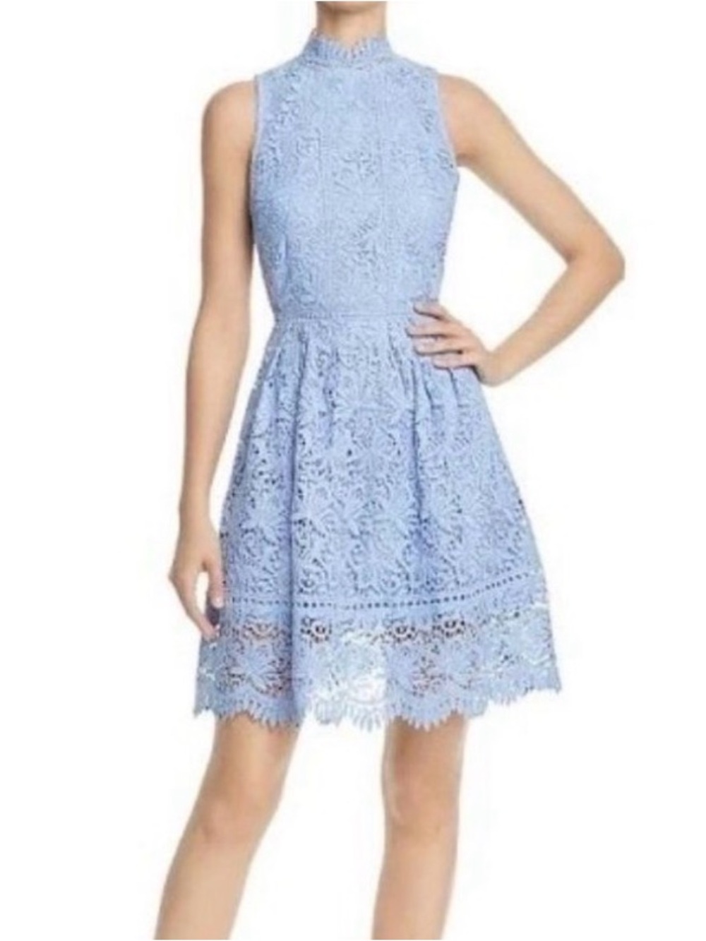 J.O.A. Light Blue Lace Backless Fit-and-Flare Dress